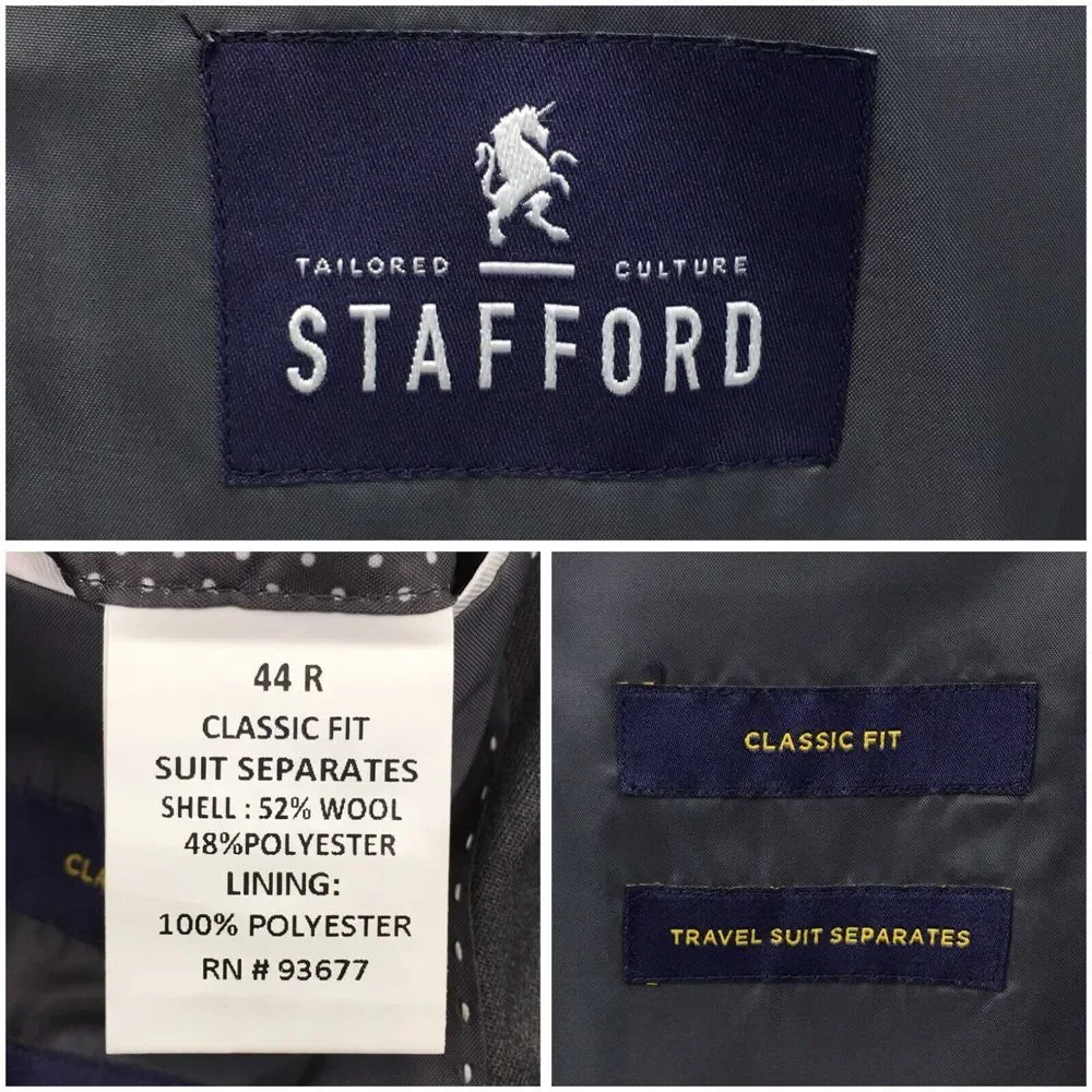 STAFFORD Mens Blazer Sport Coat Casual‎ Jacket Size 44R Classic Gray Wool Suit